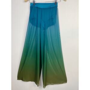 The Lineup Lyrical Mesh Ombre Gaucho Wide Leg Pants Blue Green Dance Womens S